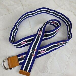 Vineyard Vines Size Large Ribbon Belt Embroidered Whales Lacrosse Sticks D Ring